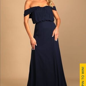 Enduring Love Navy Blue Off-the-Shoulder Maxi Dress